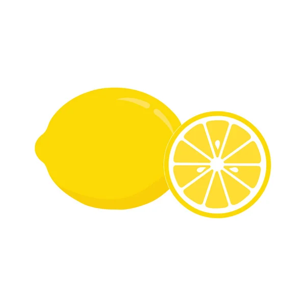 Fatias de limão. Citrinos frescos, limões meio fatiados e limão picado . — Vetor de Stock