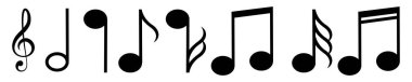 Müzik notaları ayarlandı. Beyaz arkaplandaki siyah notalar - hisse senedi vektörü.