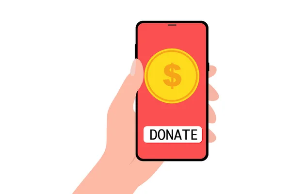 Spenden Sie Online Konzept Auf Transparentem Hintergrund Smartphone Mit Goldmünze — Stockvektor