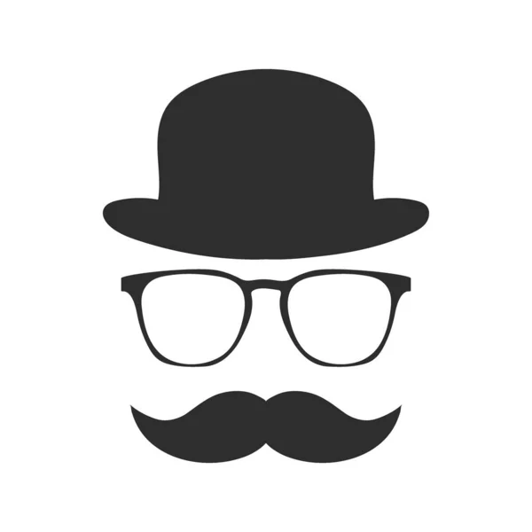 Silueta vintage de bombín, bigotes, gafas. Ilustración vectorial de caballero o hipster. — Vector de stock
