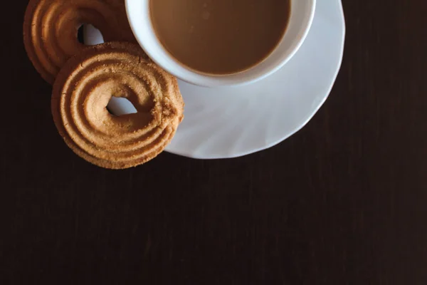 Tasse Café Matin Trois Biscuits Ronds — Photo