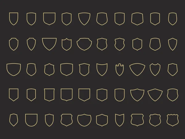 Shield Shapes Set Vector Outline Shields Badges Black Background Modern — Stock Vector