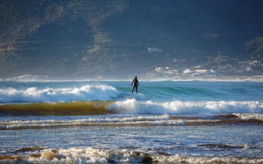 Dalgalar üzerinde suda Sörfçü, Güney Afrika, Cape Town