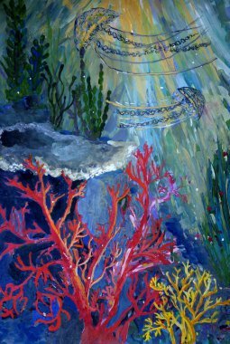 Su altında jöle balık, illüstrasyon