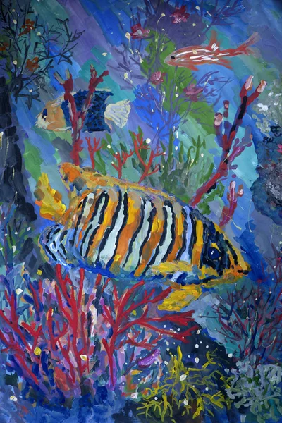 Peixes Tropicais Debaixo Água Pintura — Fotografia de Stock