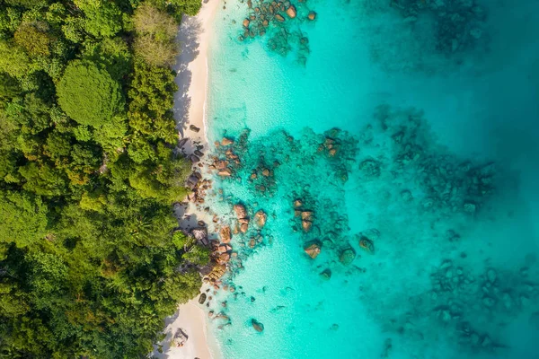 Spettacolare Vista Aerea Della Costa Del Mare Turchese Seychelles Nell — Foto Stock