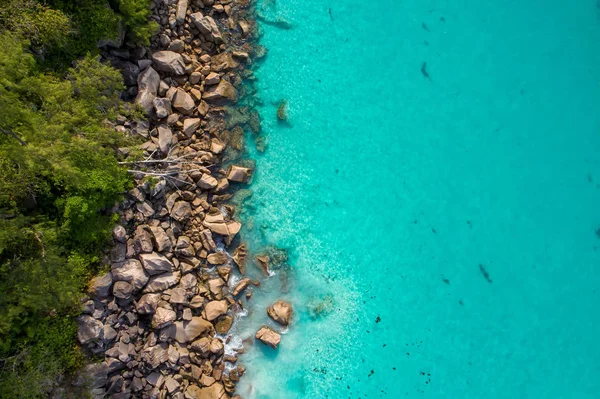 Luchtfoto Van Prachtige Eiland Seychellen Indische Oceaan Bovenaanzicht Van Drone — Stockfoto
