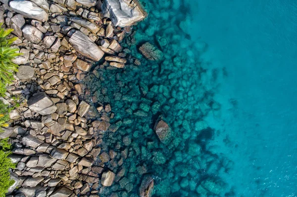Luchtfoto Van Prachtige Eiland Seychellen Indische Oceaan Bovenaanzicht Van Drone — Stockfoto