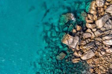 Havadan görünümü de Seyşeller Hint Okyanusu güzel Adası. Drone üzerinden üstten görünüm