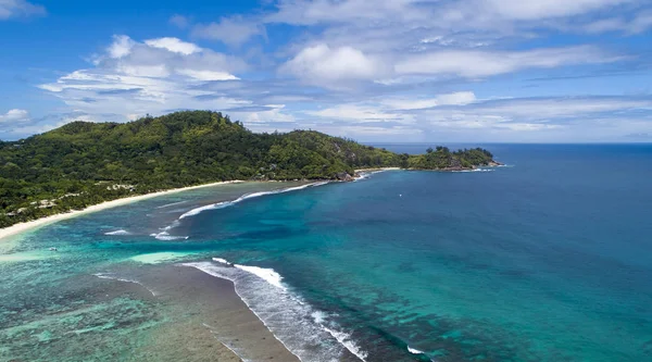 Tropisk Strand Med Hav Palmer Tatt Fra Drone Strand Havfoto – stockfoto