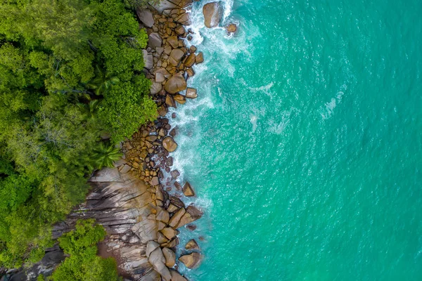 Luchtfoto Van Prachtige Eiland Seychellen Indische Oceaan Bovenaanzicht Van Drone — Stockfoto