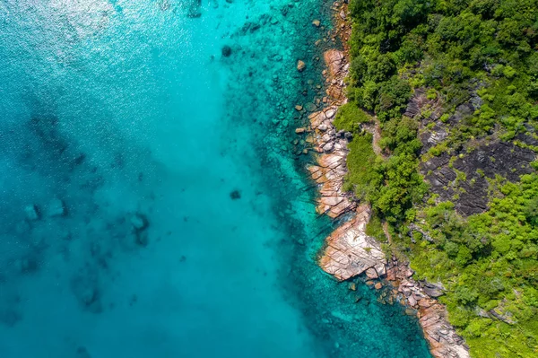 Spectaculaire Luchtfoto Van Kustlijn Turquoise Zee Seychellen Indische Ocean Top — Stockfoto