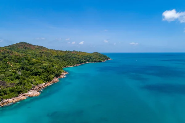 Letecký Pohled Krásný Ostrov Seychely Indickém Oceánu Pohled Shora Drony — Stock fotografie