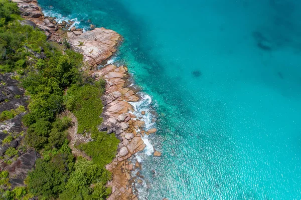 Luchtfoto Van Prachtige Eiland Seychellen Indische Oceaan Bovenaanzicht Van Drone — Stockfoto