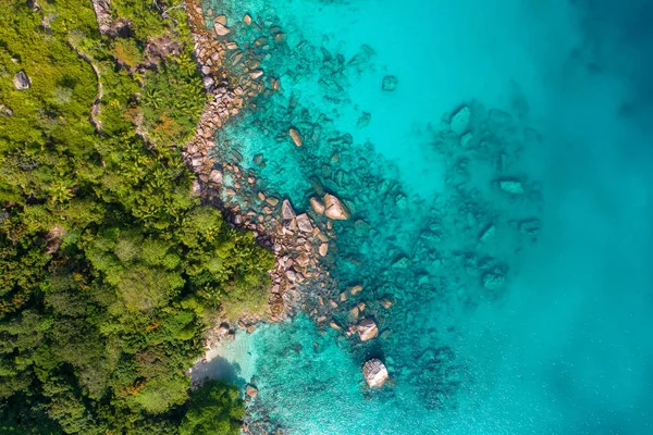 Spectaculaire Luchtfoto Van Kustlijn Turquoise Zee Seychellen Indische Ocean Top — Stockfoto