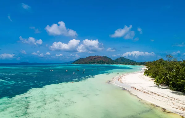 Τροπική Παραλία Θέα Στη Θάλασσα Και Palm Λαμβάνονται Από Drone — Φωτογραφία Αρχείου