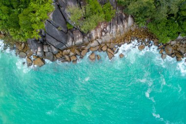 Havadan görünümü de Seyşeller Hint Okyanusu güzel Adası. Drone üzerinden üstten görünüm
