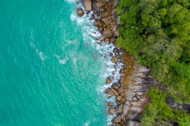 Havadan görünümü de Seyşeller Hint Okyanusu güzel Adası. Drone üzerinden üstten görünüm