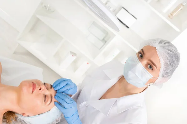 Female Beautician Doctor Patient Wellness Center Professional Cosmetologist Make Procedure — Stock Photo, Image