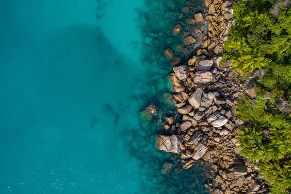 Luchtfoto Van Prachtige Eiland Seychellen Indische Oceaan Bovenaanzicht Van Drone — Stockfoto