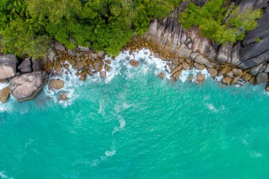 Havadan görünümü de Seyşeller Hint Okyanusu güzel Adası. Drone üzerinden üstten görünüm