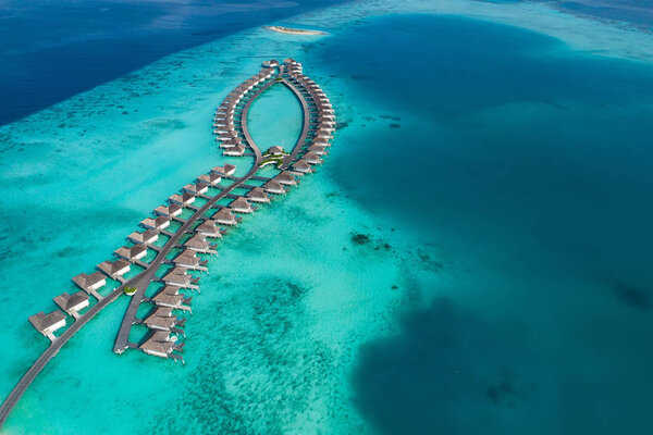 Aerial view of beautiful island at Maldives in the Indian Ocean.