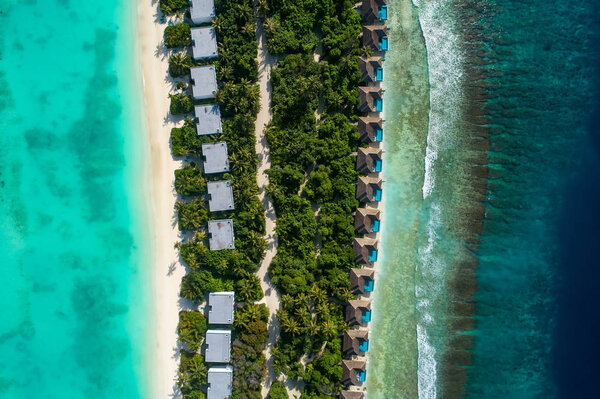 Aerial view of beautiful island at Maldives in the Indian Ocean.