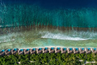 Hint Okyanusu 'nda Maldivler güzel adanın havadan görünümü.