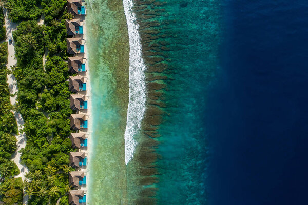 Aerial view of beautiful island at Maldives in the Indian Ocean.
