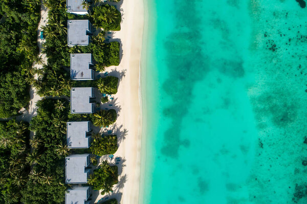 Aerial view of beautiful island at Maldives in the Indian Ocean.