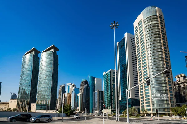 Doha Katar Listopad 2019 West Bay City Skyline Beautiful Blue — Zdjęcie stockowe