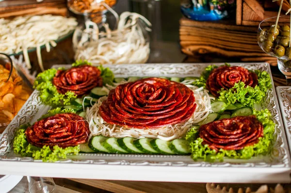 Vegetable-meat cut decoration on the table