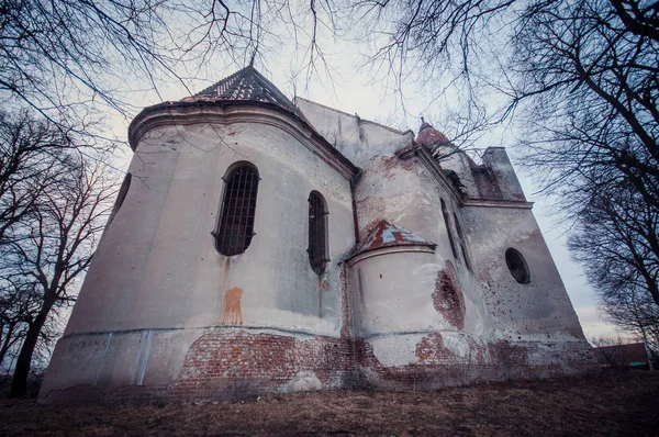 Starý opuštěný orhodoxský kostel uvnitř stromů — Stock fotografie