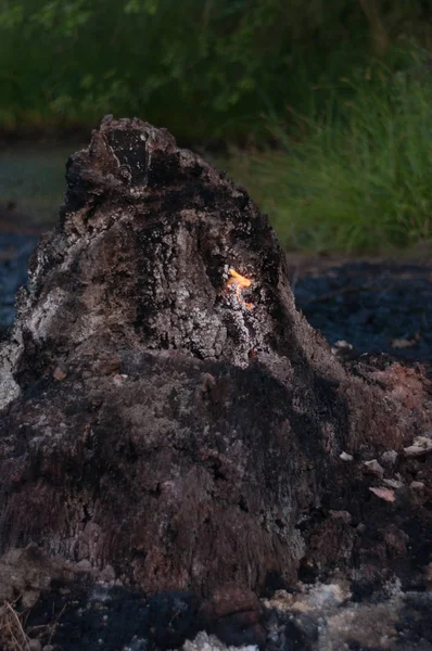 泥火山スターンヤは炎を放出します — ストック写真