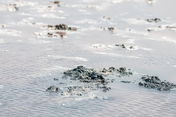 Lago de sal rosa com a lama — Fotografia de Stock