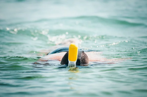 海でシュノーケリングマスクで泳ぐ男 — ストック写真