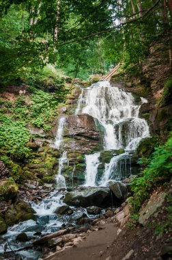 Karpat Dağları 'ndaki Pylypets köyünde bir şelale.