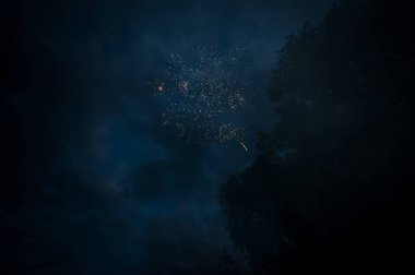 Gece gökyüzünde havai fişekler