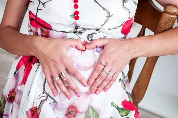 Hands Man Woman Pregnant Belly — Stock Photo, Image