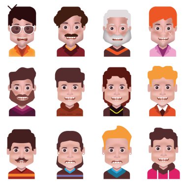 Beyaz 13'te yalıtılmış 12 avatar simgesinden oluşan set