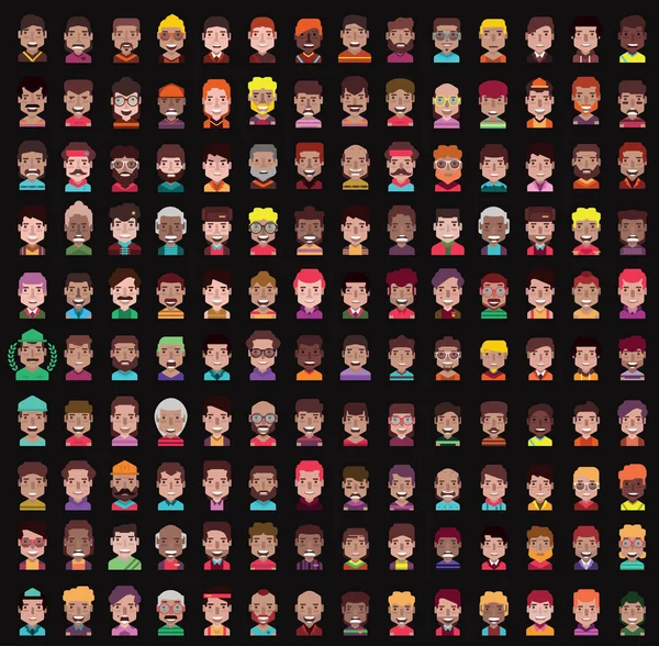 Düz tasarım 100 erkek ve kadın avatarları ayarlayın. (siyah backgroun