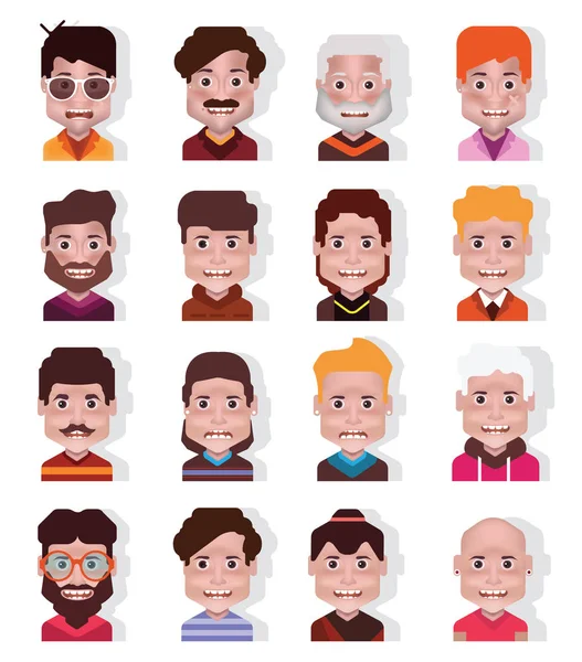 Beyaz 01'de yalıtılmış 16 avatar simgesinden oluşan set