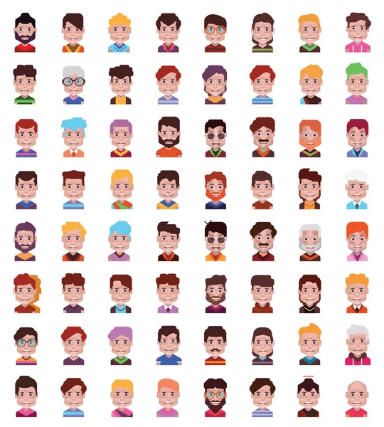 Farklı giysi ve saç stilleri ile 64 farklı avatarları seti