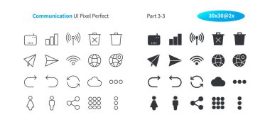 İletişim UI piksel mükemmel iyi hazırlanmış vektör ince çizgi ve düz simgeler 30 2 x kılavuz Web grafikleri ve Apps. Basit en az piktogram 