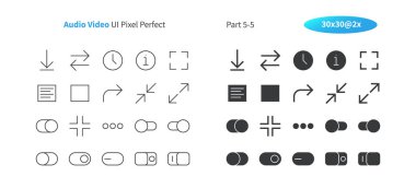 Ses Video UI piksel mükemmel iyi hazırlanmış vektör ince çizgi ve düz simgeler 30 2 x kılavuz Web grafikleri ve Apps. Basit en az piktogram 
