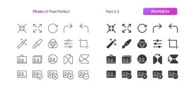 Fotoğraf UI piksel mükemmel iyi hazırlanmış vektör ince çizgi ve düz simgeler 30 3 x kılavuz Web grafikleri ve Apps. Basit en az piktogram 