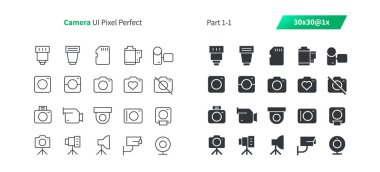 Kamera UI piksel mükemmel iyi hazırlanmış vektör ince çizgi ve düz simgeler 30 1 x kılavuz Web grafikleri ve Apps. Basit en az piktogram