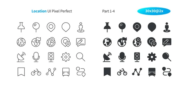 Standort Pixel Perfekt Durchdachte Vektor Dünne Linie Und Solide Symbole — Stockvektor