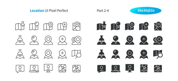 Ubicación Pixel Perfecto Vector Bien Elaborado Delgada Línea Sólidos Iconos — Vector de stock