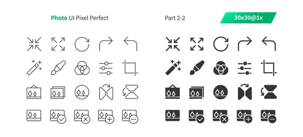 Photo Pixel Perfecta Línea Delgada Vectorial Bien Elaborada Iconos Sólidos — Vector de stock